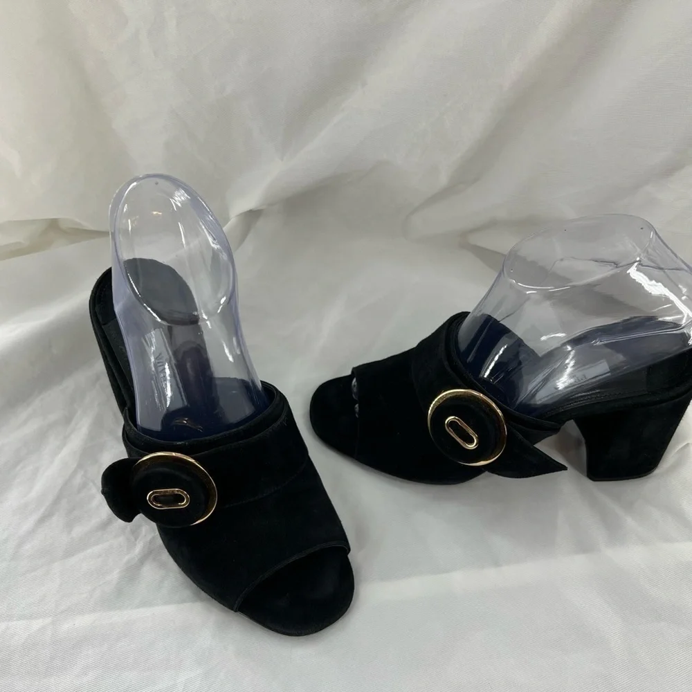 PRADA MILANO BLACK SUEDE CHUNKY HEEL SANDAL BLACK SIZE 37 EUR SIZE 6.5 US - Picture 16 of 16